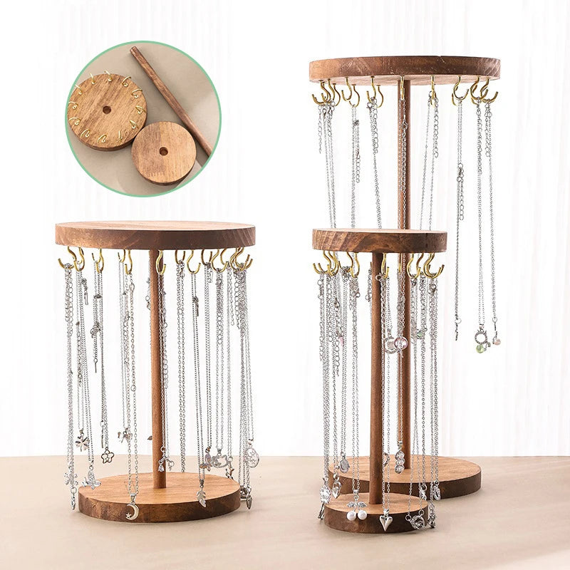 Necklace Holder Organizer Jewelry Tree Stand With 12/18 Metal Hooks Wooden Necklace Display Tower For Home Or Show Selling Use