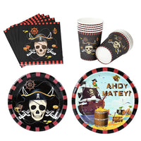 Pirate Theme Party Disposable Tableware Sets Paper Plate Cup Kids Birthday Party Decor Halloween Baby Shower Dining-table Supply Good Vibrations