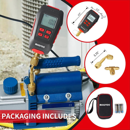 RV-VG90 Digital Vacuum Gauge, HVAC Micron Vacuum Gauge Tester, Digital Vacuum Micron Gauge Set with Buzzer Alarm Good Vibrations