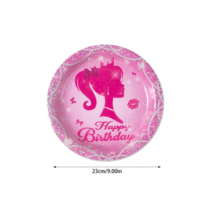 Pink Girls Party Disposable Tableware Paper Plate Cup Napkin Princess Kids Girl Birthday Party Decor Baby Shower Decor Supplies Good Vibrations