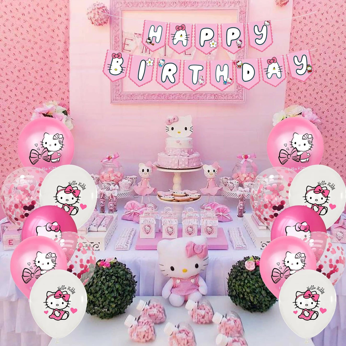 Cartoon Hello Kitty Theme Birthday Party Decor Supplies Kawaii KT Cat Latex Balloons Animal Balloon Baby Shower Kids Toys Gifts Good Vibrations