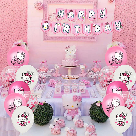Cartoon Hello Kitty Theme Birthday Party Decor Supplies Kawaii KT Cat Latex Balloons Animal Balloon Baby Shower Kids Toys Gifts Good Vibrations