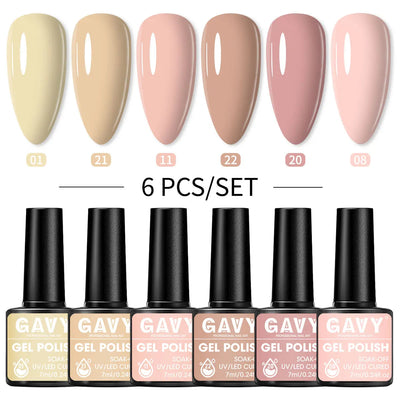 GAVY 6-piece quick-drying nail polish set, with high glossiness, perfect for DIY manicures at home or in the salon.