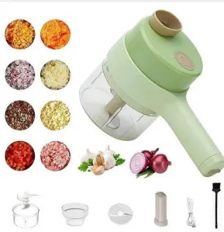 4 in 1 Handheld Electric Vegetable Cutter Set for Garlic Pepper Chili Onion Celery Ginger Meat with Brush Kitchen Tools Good Vibrations