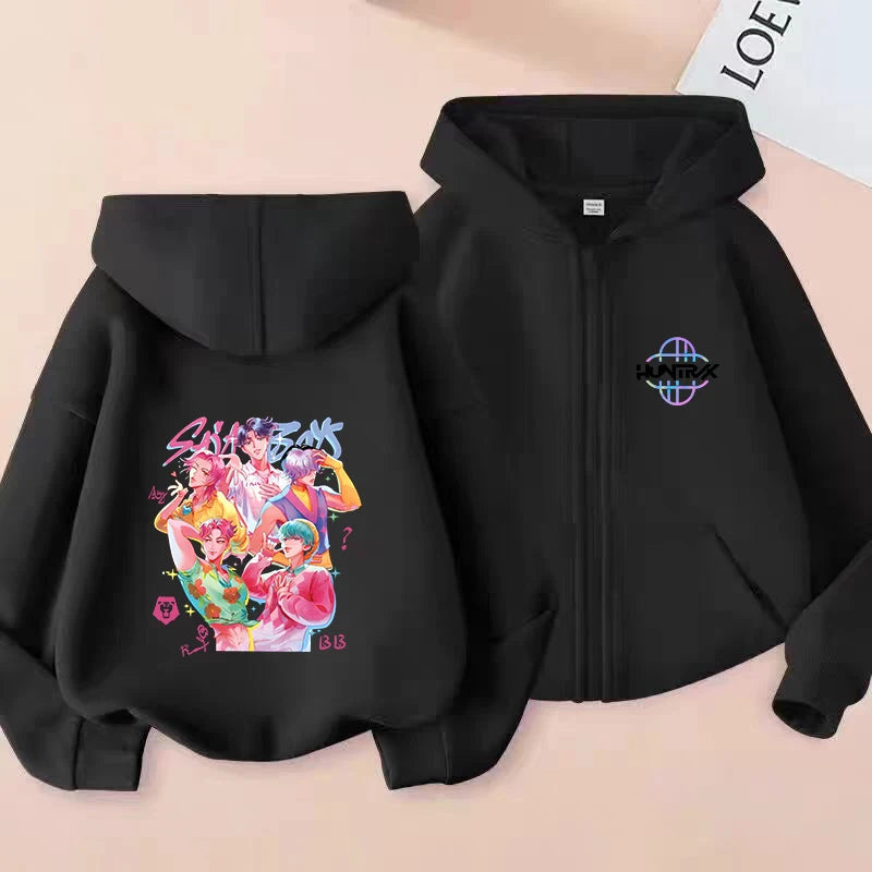 Demon Hunters K-pop Film Zipper Hoodie Fashion Oversized Jacket Zip Up Sweatshirt Streetwear Good Vibrations