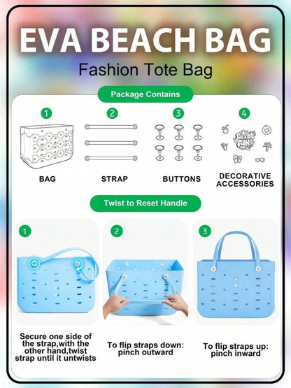 L/M/S multifunctional EVA tote bag, suitable for beach, swimming pool, gym and other occasions, suitable for both men and women Good Vibrations