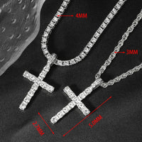 Hip Hop Iced Out Cross Pendant Necklace Strap 4mm Zircon Tennis Chain Men Women Sparkling Necklace Punk Jewelry Fashion Gift Good Vibrations