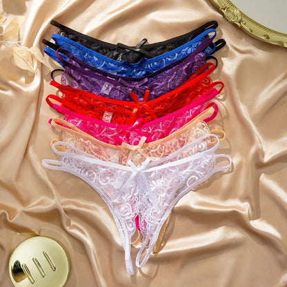 WarmSteps Sexy Women's Panties Transparent Open Crotch Underwear Hollow Out Female Thongs Erotic Lingerie Hot G-String Sweet Bow Good Vibrations Adult Super Store