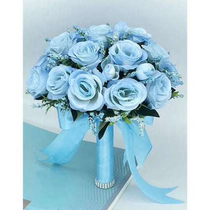 Bridal Bouquet Flowers Bridesmaid Wedding Accessories Blue Artificial Roses Bridal Bouquets Wedding Decoration Marriage Good Vibrations
