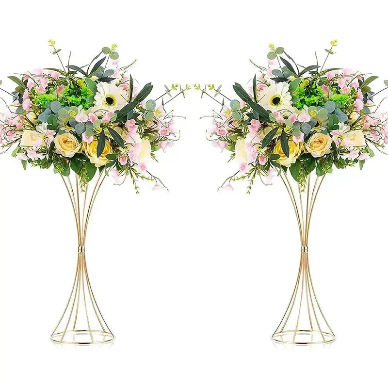 2PCS Gold Color Iron Flower Vases Wedding Flower Stands Arrangement Props Table Centerpiece Flowers Rack Home Decorations Good Vibrations