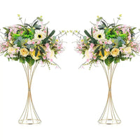 2PCS Gold Color Iron Flower Vases Wedding Flower Stands Arrangement Props Table Centerpiece Flowers Rack Home Decorations Good Vibrations