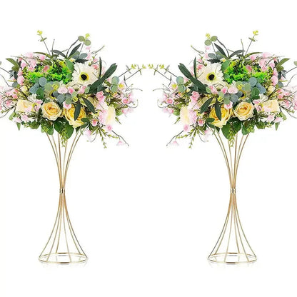 2PCS Gold Color Iron Flower Vases Wedding Flower Stands Arrangement Props Table Centerpiece Flowers Rack Home Decorations Good Vibrations