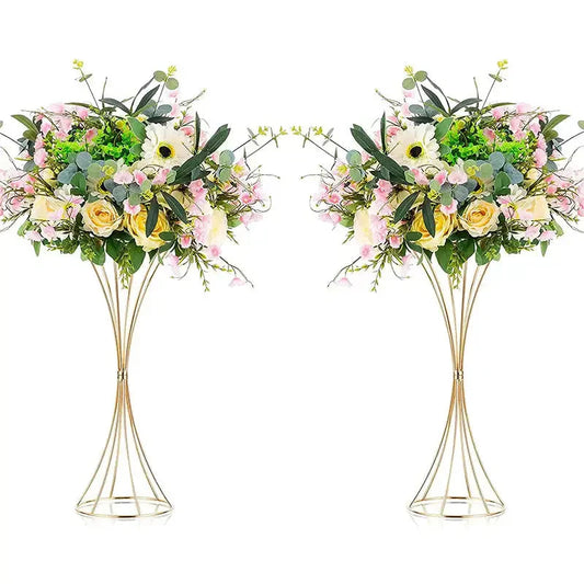 2PCS Gold Color Iron Flower Vases Wedding Flower Stands Arrangement Props Table Centerpiece Flowers Rack Home Decorations Good Vibrations