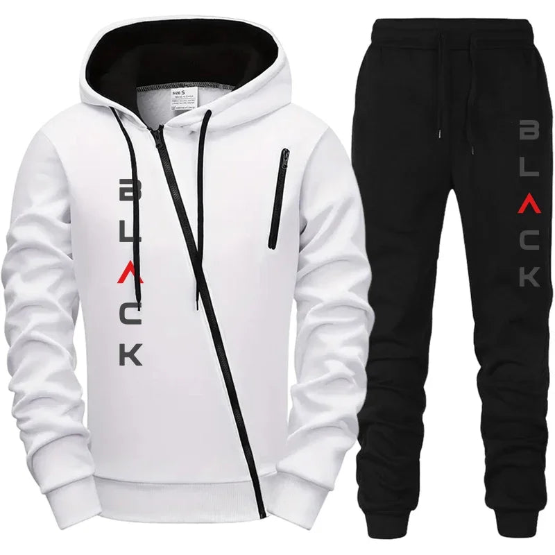 2025 Hot Sale Mens Tracksuit Hoodie Sweatpants Black Letter Print Zipper Jacket Jogger Pants Autumn Winter Casual Fashion Outfit Good Vibrations