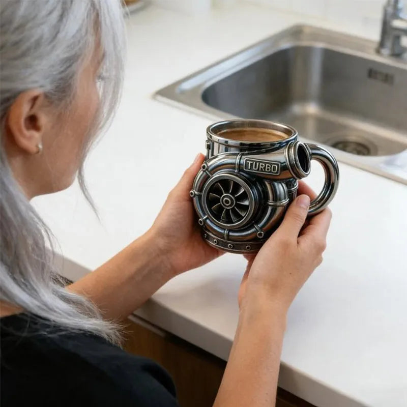 Strange 3d Turbocharger Engine Resin Coffee Mug Rare Cyberpunk Mechanical Style Home Office Picnic Cup Drinkware Father Men Gift Good Vibrations