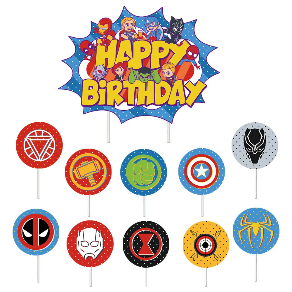 New Avengers Cake Decoration Cake Toppers Birthday Party Supplies Baby Shower Superhero Kids Boys Girls Cup Favors Decoration Good Vibrations