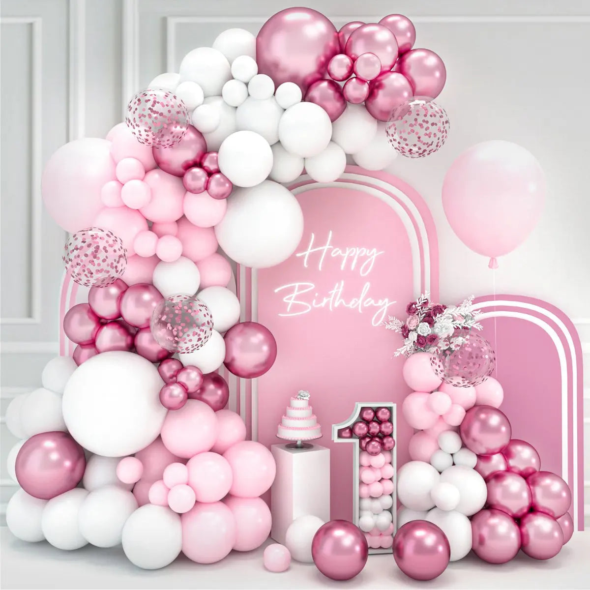 Pink White Balloon Garland Arch Kit Wedding Birthday Party Decorarion Kids Girl Baby Shower Party Supplies Confetti Latex Ballon Good Vibrations