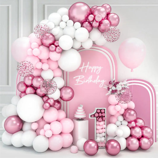 Pink White Balloon Garland Arch Kit Wedding Birthday Party Decorarion Kids Girl Baby Shower Party Supplies Confetti Latex Ballon Good Vibrations