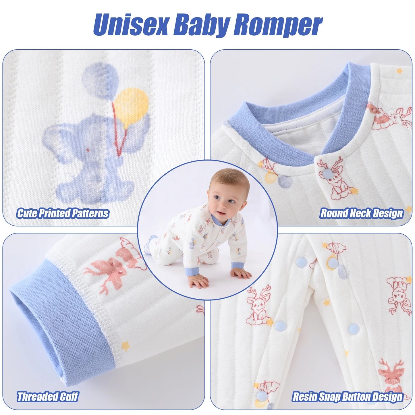 Baby Jumpsuit Clothes Winter Thickening 100% Cotton Boys Girls Cute Printed Bear Romper Infant Onesie Spring Trend 1-3-6-9-12M Good Vibrations