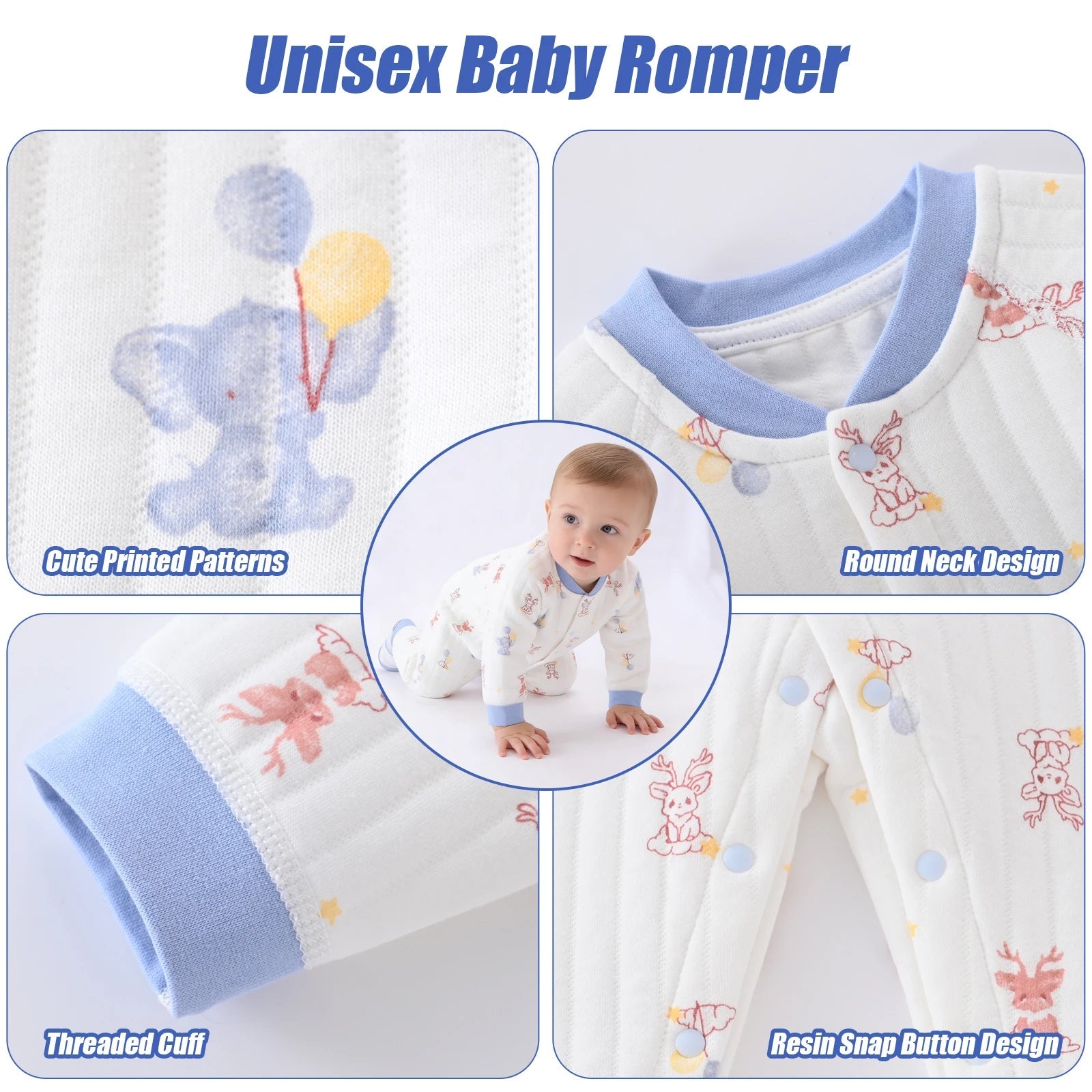Baby Jumpsuit Clothes Winter Thickening 100% Cotton Boys Girls Cute Printed Bear Romper Infant Onesie Spring Trend 1-3-6-9-12M Good Vibrations