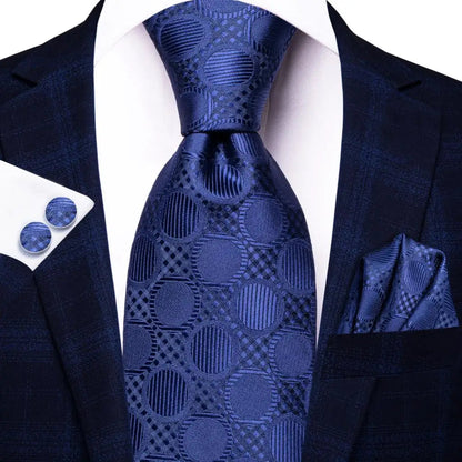 Hi-Tie Navy Blue Solid Paisley Silk Wedding Tie For Men Hanky Cufflink Mens Necktie Set Business Party New Design Dropshipping Good Vibrations