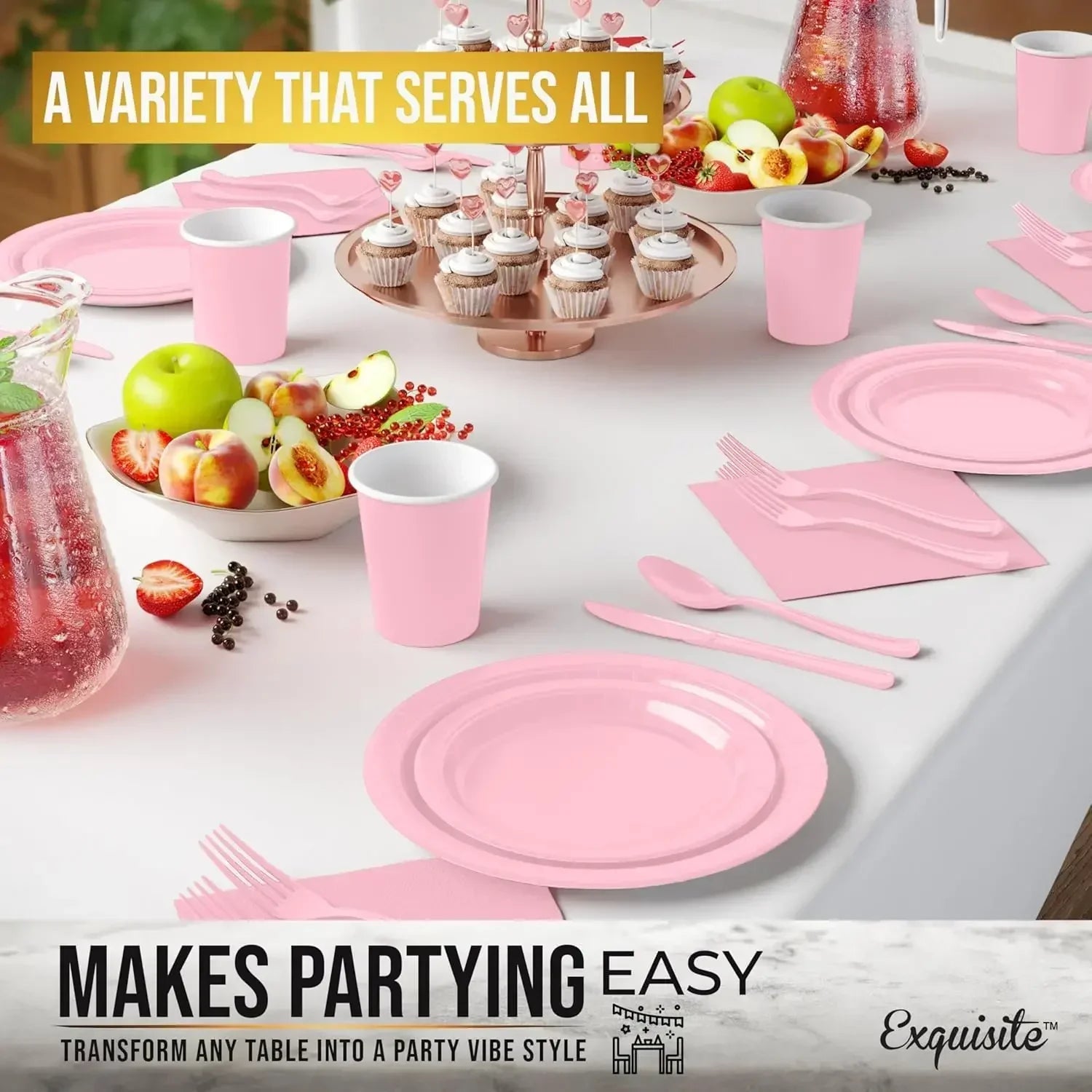 Light Pink Party Supplies Disposable Dinnerware Set Include Plates and Cups Napkins Tablecloth for Birthday Party Decorations Good Vibrations