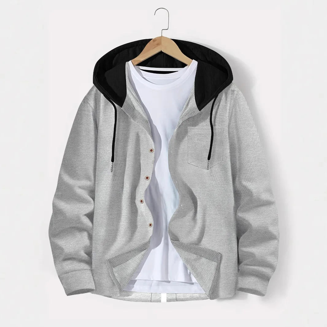 Spring and Autumn New Waffle Men's Casual Slim-Fit Hooded Long-Sleeved Cardigan Matching Color Fashion High Quality Tracksuit Pa Good Vibrations