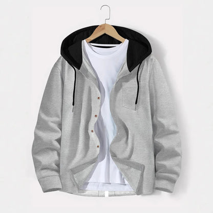 Spring and Autumn New Waffle Men's Casual Slim-Fit Hooded Long-Sleeved Cardigan Matching Color Fashion High Quality Tracksuit Pa Good Vibrations
