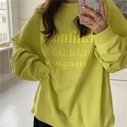 Women/Ladies/Girls Autumn Plus Velvet Letter Print Loose Long Sleeve Sweatshirt Fashion Pullover Casual Good Vibrations
