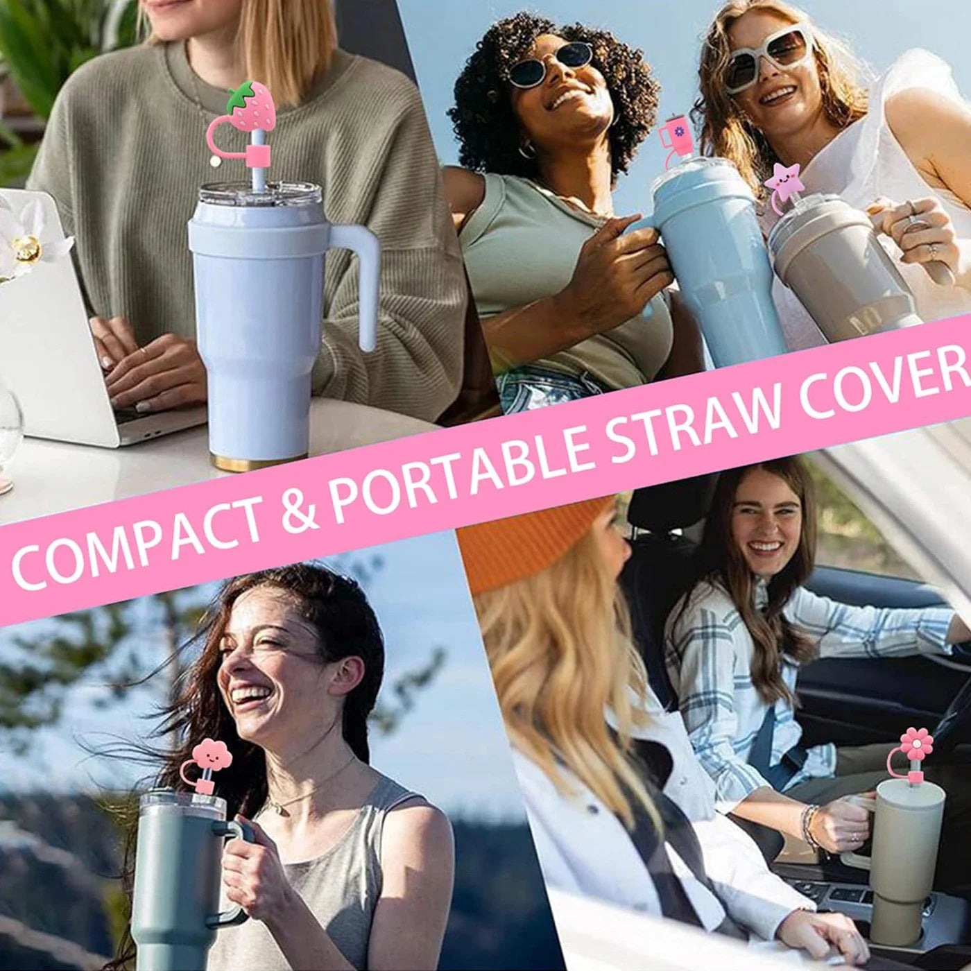 6Pcs Straw Cover Cap for Stanley Cup Straw Topper Compatible for 30&40 Oz Tumbler 10mm Dust-Proof Reusable Cute Straw Tips Lids Good Vibrations