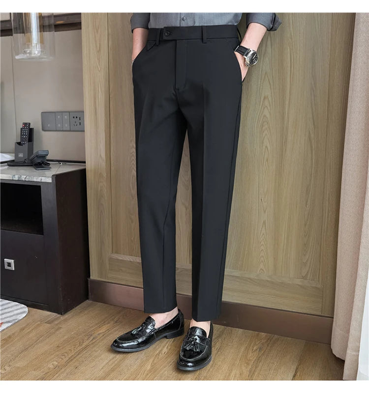Men Suit Pants 2025 Autumn Elastic Waist Solid Slim Fit Dress Pants Office Business Casual Trousers High Quality Men's Clothing Good Vibrations