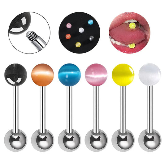 Surgical Steel Tongue Rings for Women Charming Opal Stone Tongue Barbells Piercing Body Jewelry 14g Good Vibrations