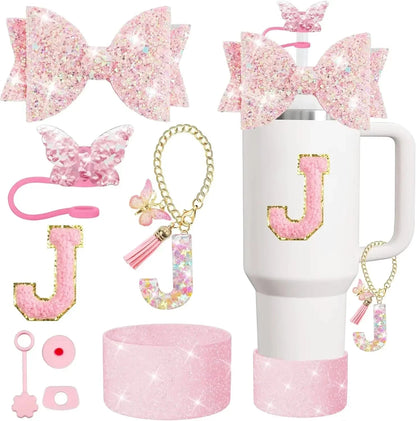 8PCS Cup Accessories Set for Stanley Cup 30 40oz Tumbler Straw Topper Cover Cap Boot,Spill Proof Stopper Charm Initials Sticker Good Vibrations