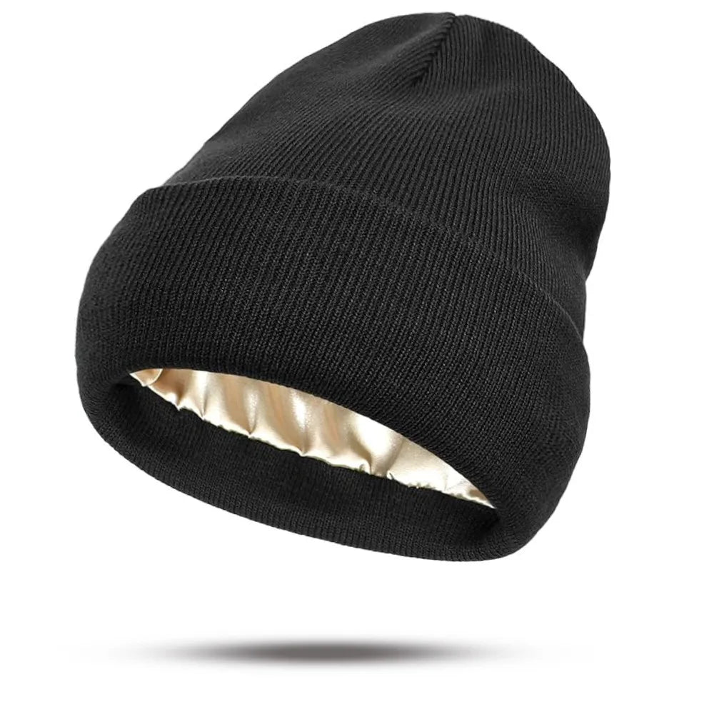 Women's Hats for Autumn&Winter-Comfortable Stylish Versatile Warm-Keeping Hairstyle-Protecting Knitted Satin Woolen Hats Good Vibrations