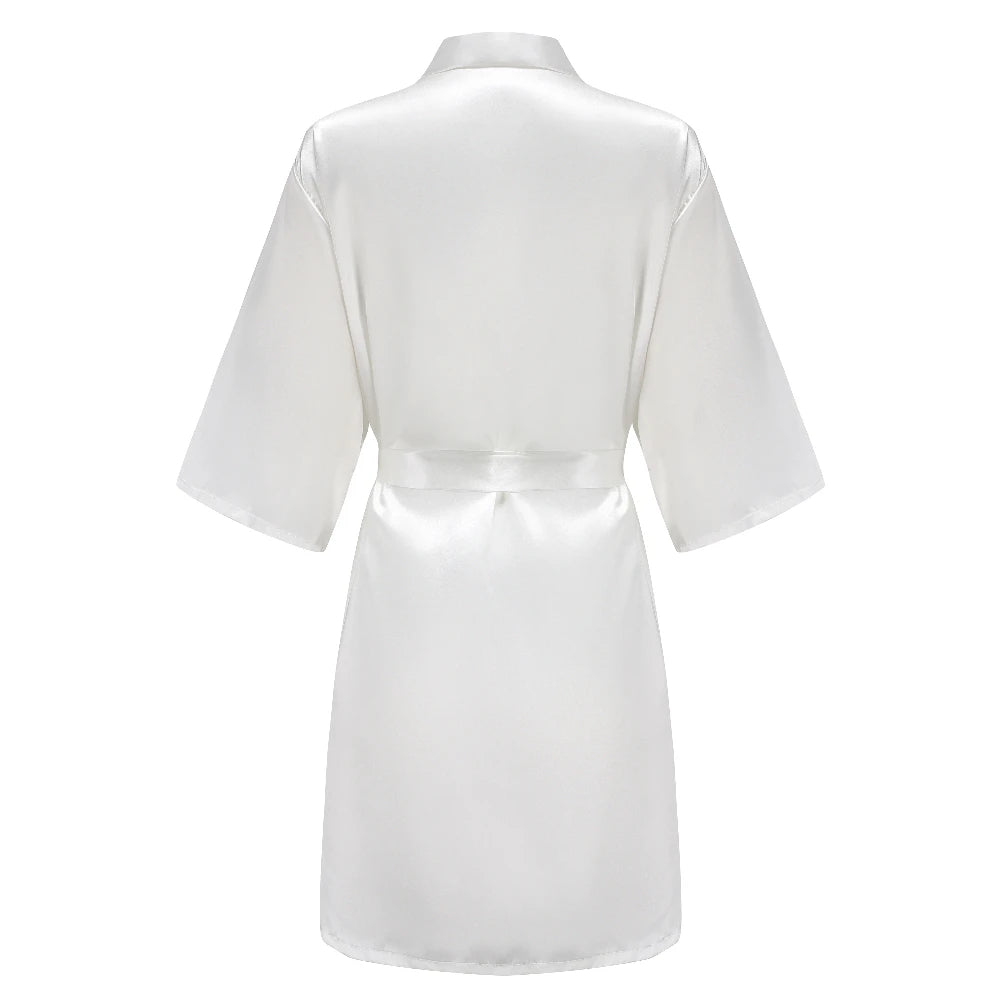 Grass Green Women's White Letter Bride Bridesmaid Short Satin Robes for Wedding Party Getting Ready Good Vibrations