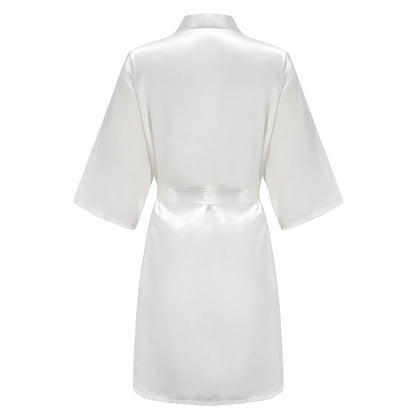 Grass Green Women's White Letter Bride Bridesmaid Short Satin Robes for Wedding Party Getting Ready Good Vibrations