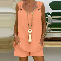 Women's Casual Fashion Set with Suspender Sleeveless Solid Color Top and Pants Set Summer Comfortable Clothing Good Vibrations