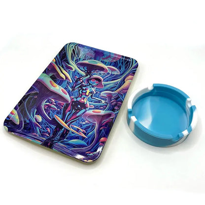 Herb Tinplate Plate with Rolling Tray 180X125MM Silicone Soft Round Ashtray Ash Tray Cigarette Holder Smoking Accessories GOOD Vibrations Adult Super Store