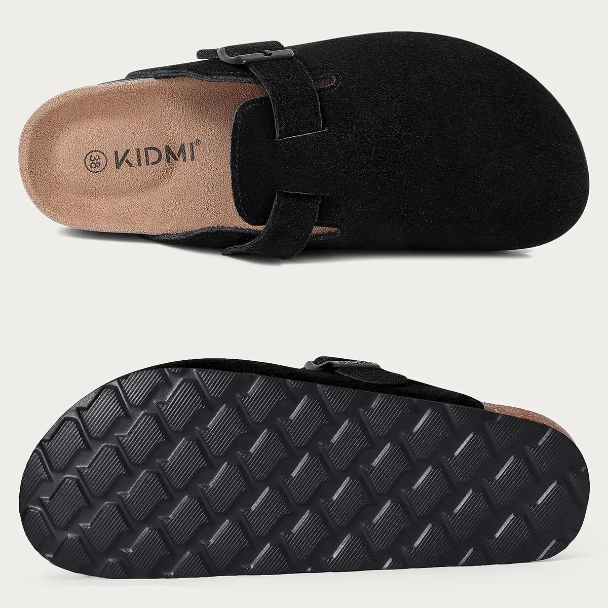 Comwarm Women's Suede Clogs with Adjustable Strap Cork Footbed Leather Mules Slippers Unisex Outdoor Comfortable Potato Shoes Good Vibrations