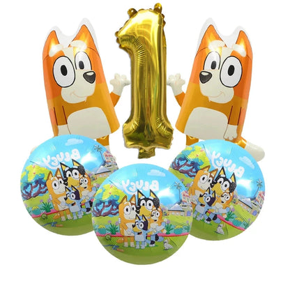 Bluey Christmas Birthday Party dinnerware Disposable Banner Cake Topper Hanging Flag bluey number Balloons Birthday Decoration Good Vibrations