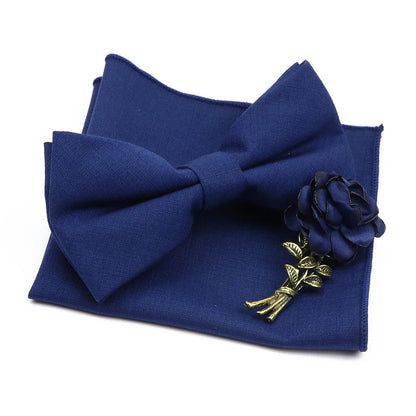 Mens Wedding Bowtie Brooch Set Romantic Solid Color Bamboo Fiber Bowknot Flower Lapel Pin Blue Pink Cravat Suit Shirt Accessory Good Vibrations