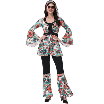 Cosplay Retro 70s 80s Hippie Costume Men Women Party Disco Couples Hippie Costumes Disco Rock Hip-Hop Performance Purim Dress Up Good Vibrations