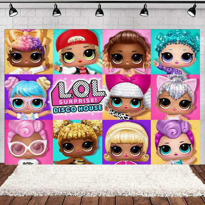 Girl Surprise Theme Backdrop Cute Shiny Doll Birthday Party Decoration Pink Latex Balloon Disposable Tableware Plate Cake Topper Good Vibrations