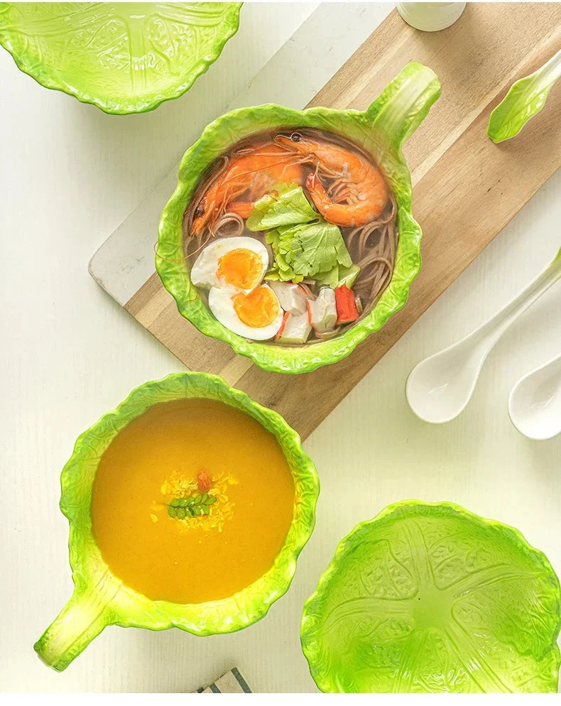 Creative Ceramic Imitation Cabbage Instant Noodle Bowl Large Soup Bowl Household Fruit Salad Bowl New Special-shaped Tableware Good Vibrations