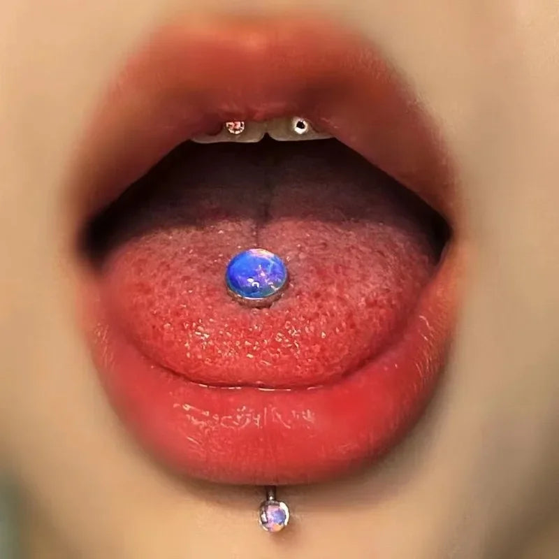 Stainless Steel Tongue Piercing Rings 14G Oil Luminescence Pink Blue Tongue Stud Studs Earrings BCR Piercings Body Jewelry Gifts Good Vibrations