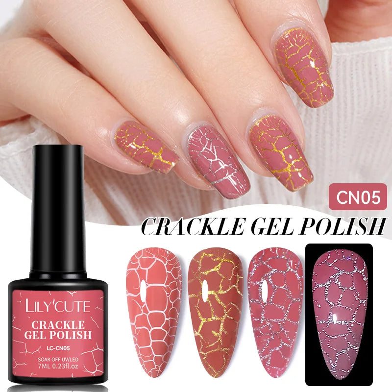 LILYCUTE 7ml Crackle Gel Nail Polish Quick Dry Marble Cracking Effect Gel Semi Permanent Soak Off Nail Art Varnish Manicure Good Vibrations