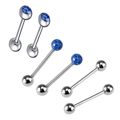 6Pcs Mixed Set 6mm Crystal 14G 1.6mm Steel Tongue Ring 16mm Bar Barbell Nipple Body Piercing Jewelry Good Vibrations Adult Super Store