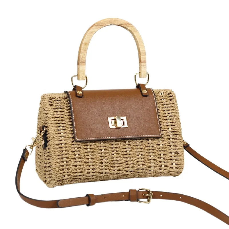 Women's Shoulder Bag Casual Boho Woven Straw Crossbody Bag Lightweight Handmade Summer Beach Vacation Resort Good Vibrations