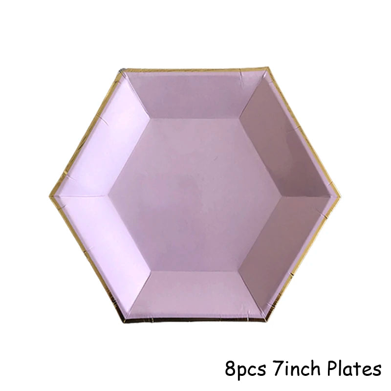 Purple Gold Party Paper Cup Plate Straw For Birthday Carnival Kids Favors Wedding Decor Disposable Tableware Party Supplies Good Vibrations