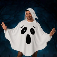 White Halloween Cloak Cape Black Eye Trick-or-Treat Spooky Ghost Poncho Robe Smock Style Fancy Dress Ghost Cosplay Costume Women Good Vibrations